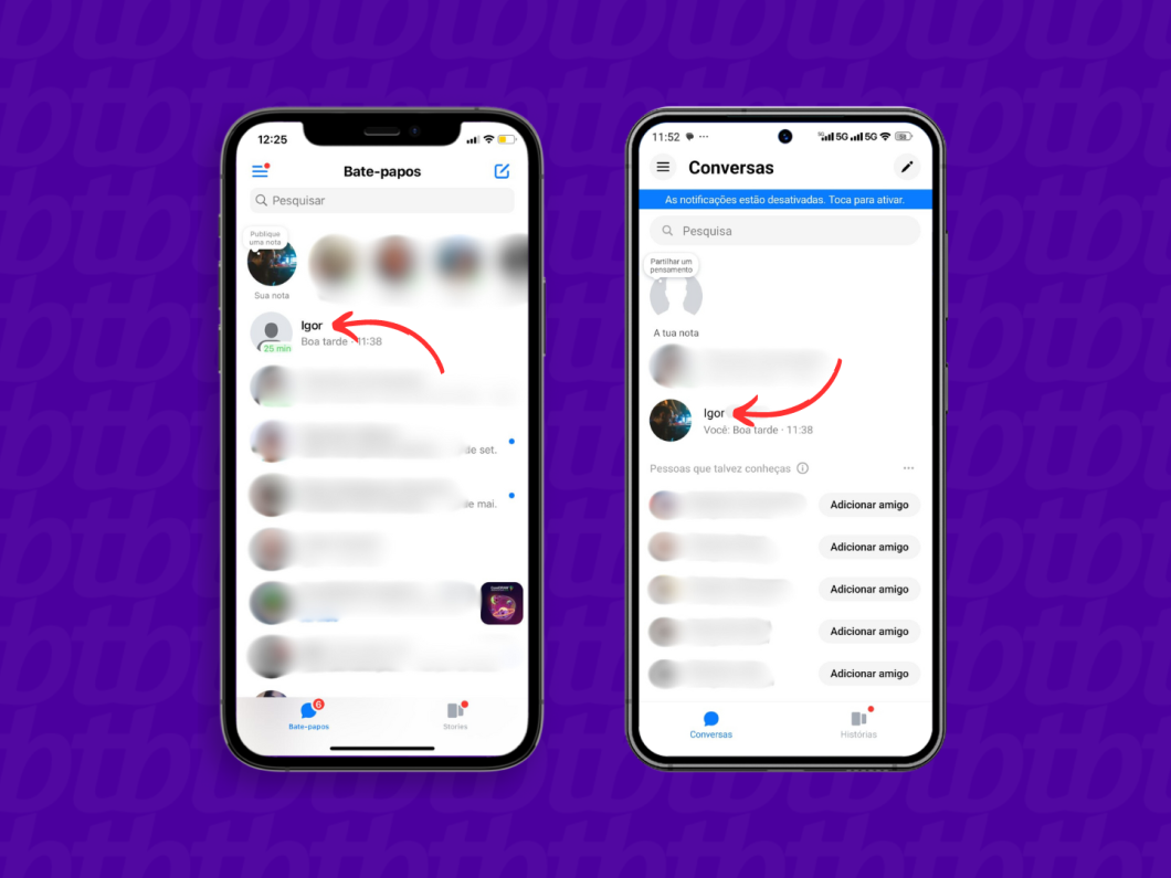 Selecionando uma conversa do Messenger a ser excluída