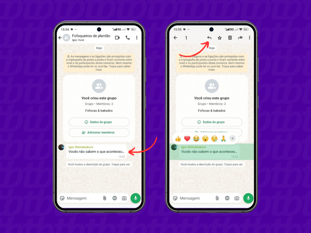 Usando o recurso de resposta do WhatsApp pelo celular