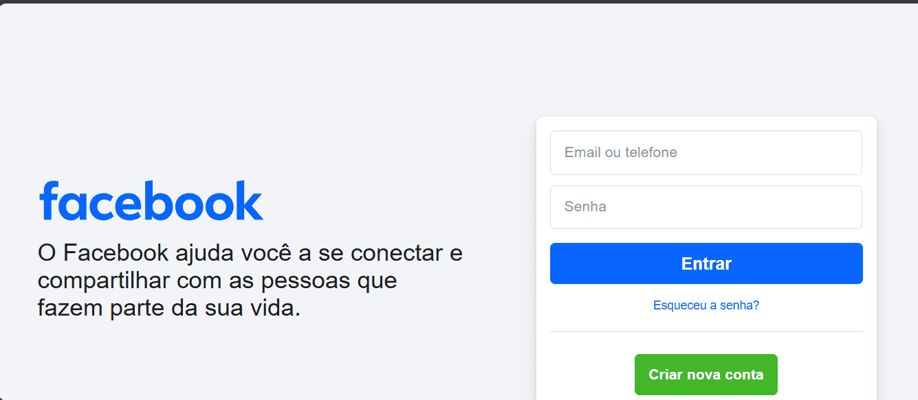 tela de login do Facebook