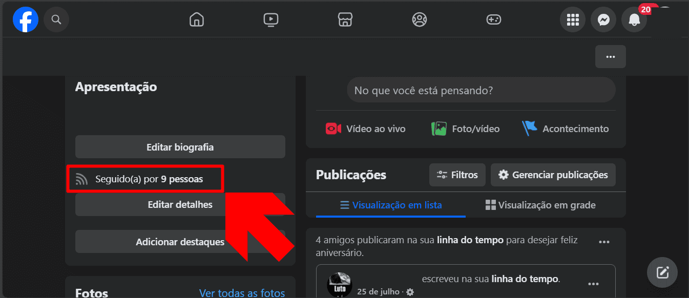 botão para verificar seguidores no Facebook