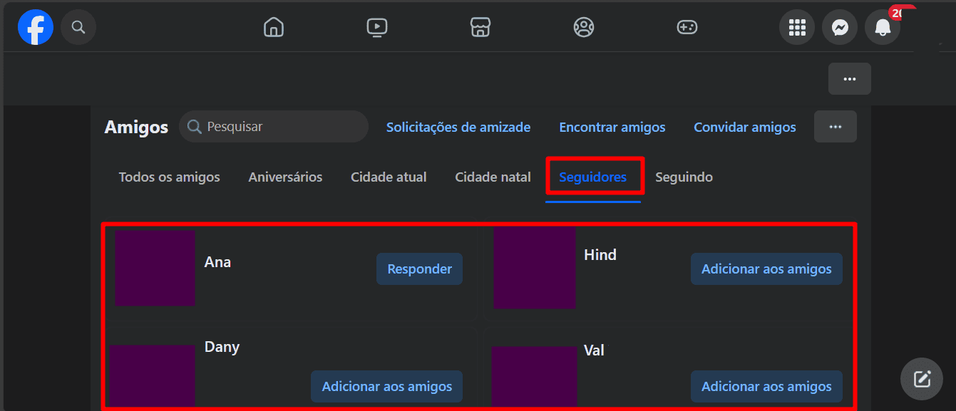 perfis que te seguem no Facebook