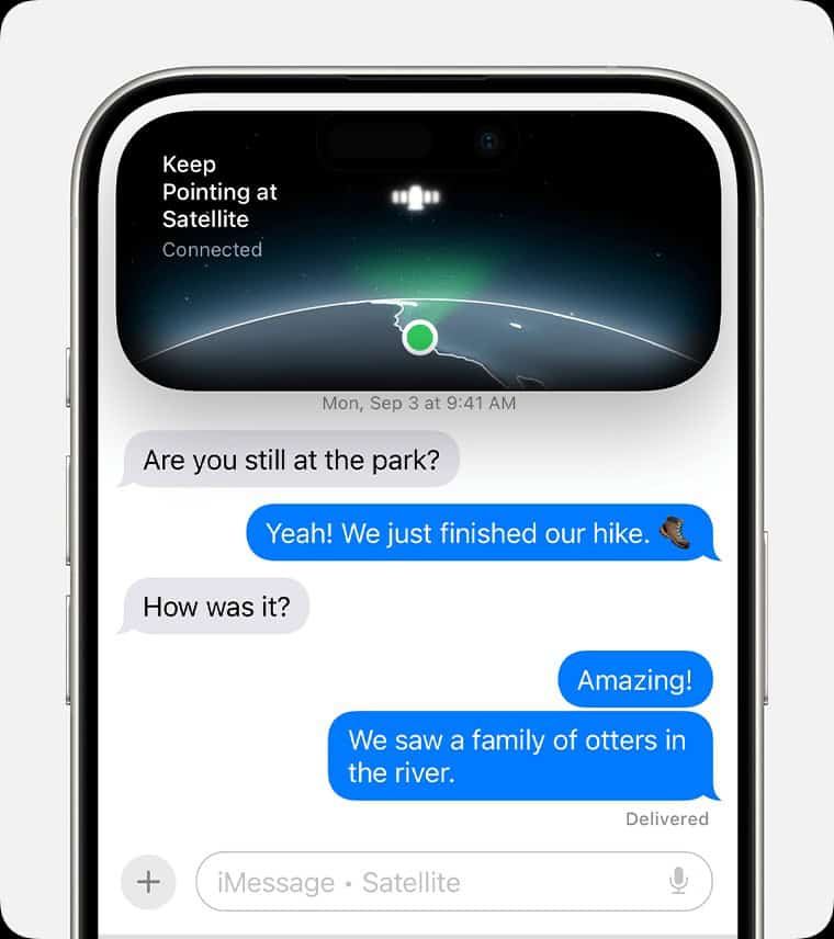 Assistente de Conexão do iPhone para mensagens via satélite