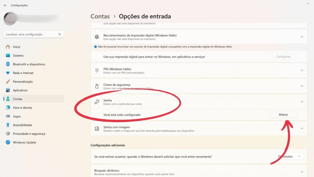 Tela de configuração de usuário no Windows 11