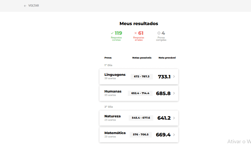 Resultado Final da nota Enem