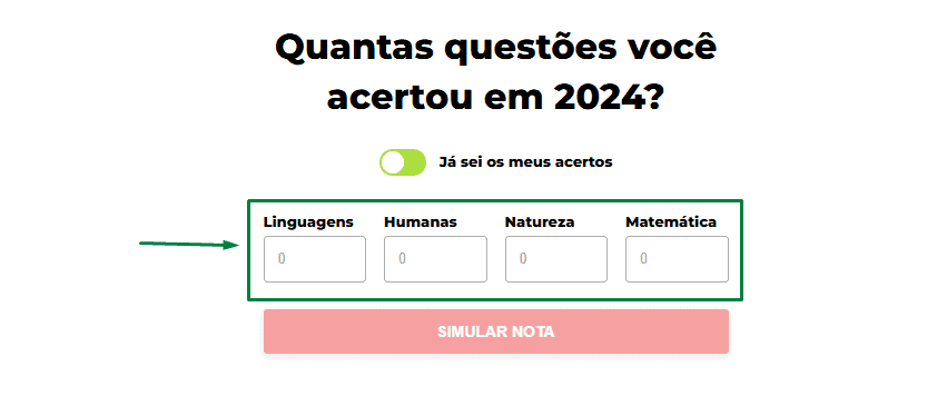 Quantitativo de acertos para calcular nota