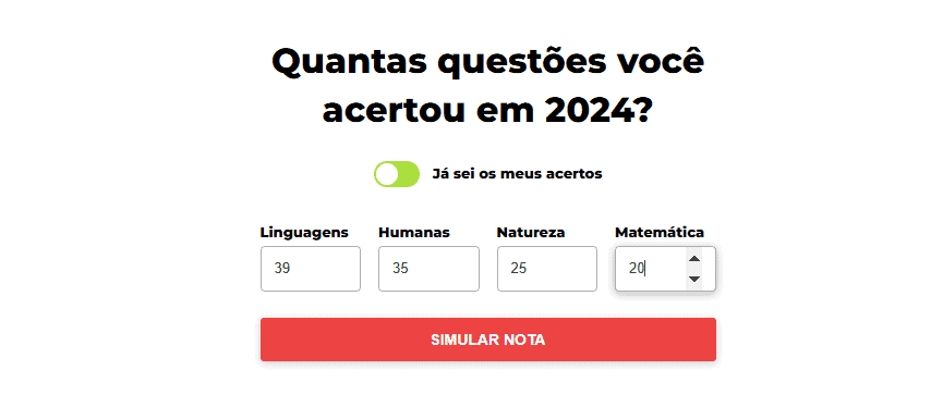 Simulação de nota do Enem