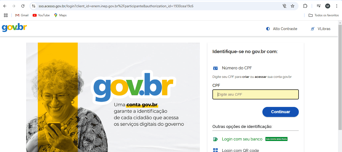 Exemplo de login na plataforma Gov.br