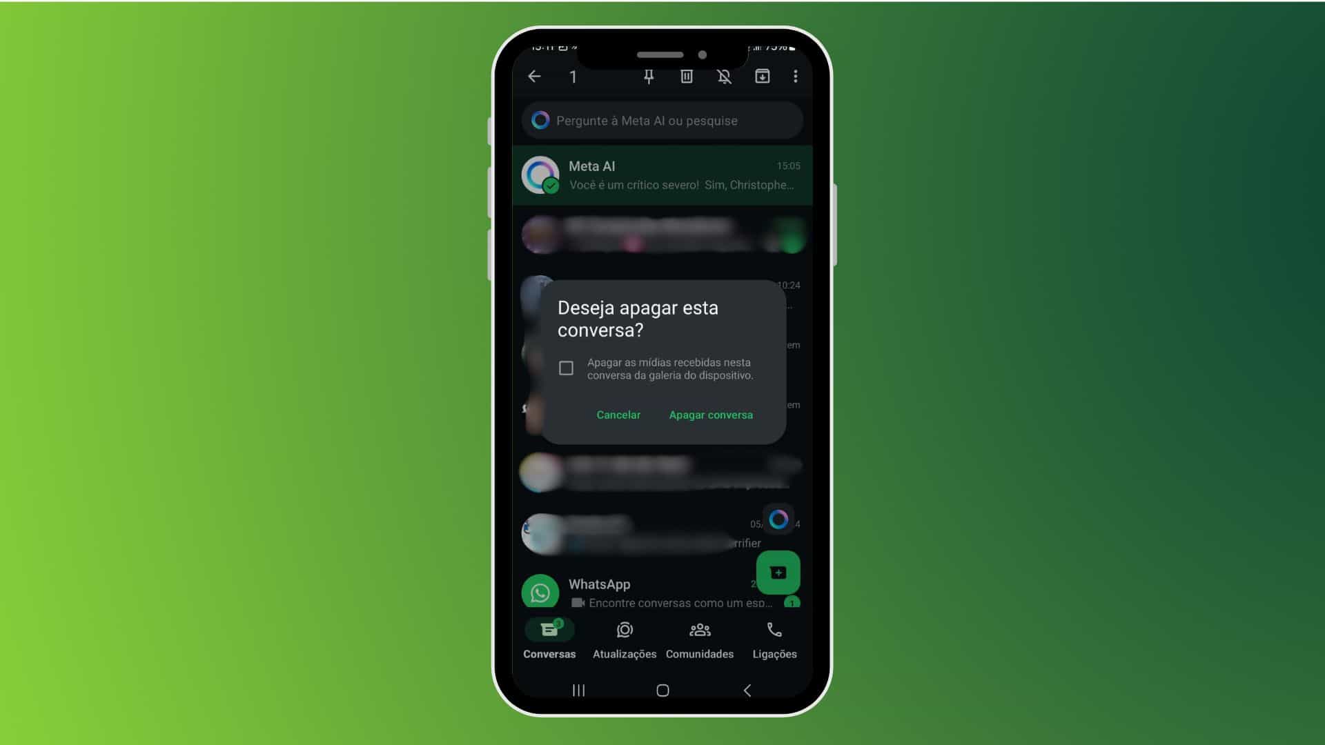 Confirmação de exclusão de conversa no WhatsApp
