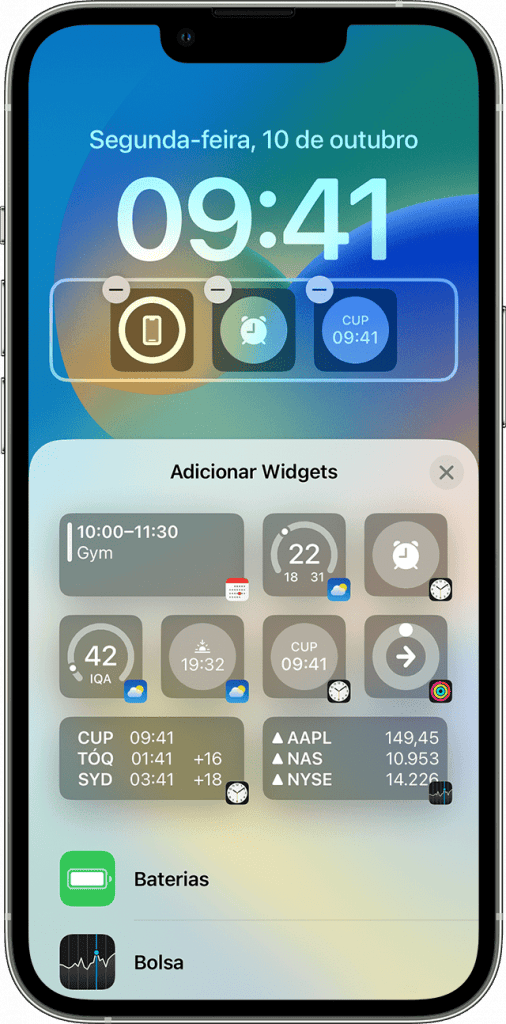 Facilidade de personalização de widgets na tela bloqueada do iPhone