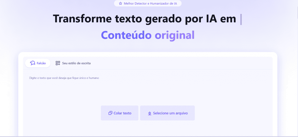 Interface da AIHumanize mostrando funcionalidades de humanização