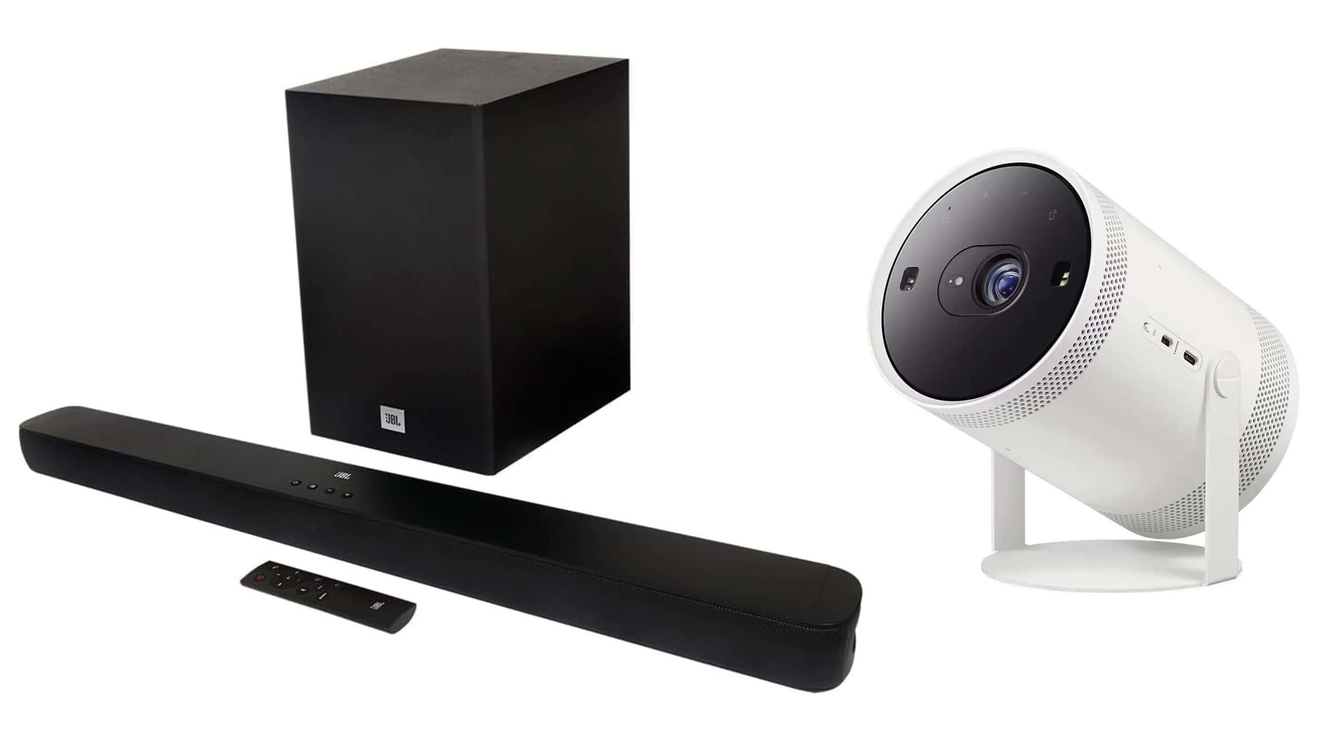 Montagem com soundbar e projetor em promoção na Amazon