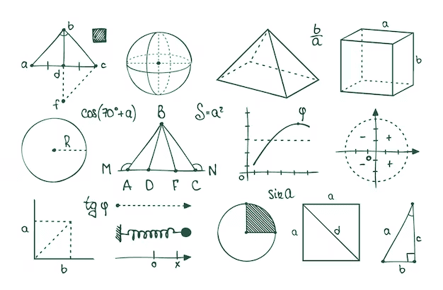 Funções e gráficos matemáticos ilustrados.