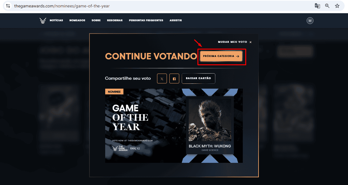 Votação em diferentes categorias do The Game Awards