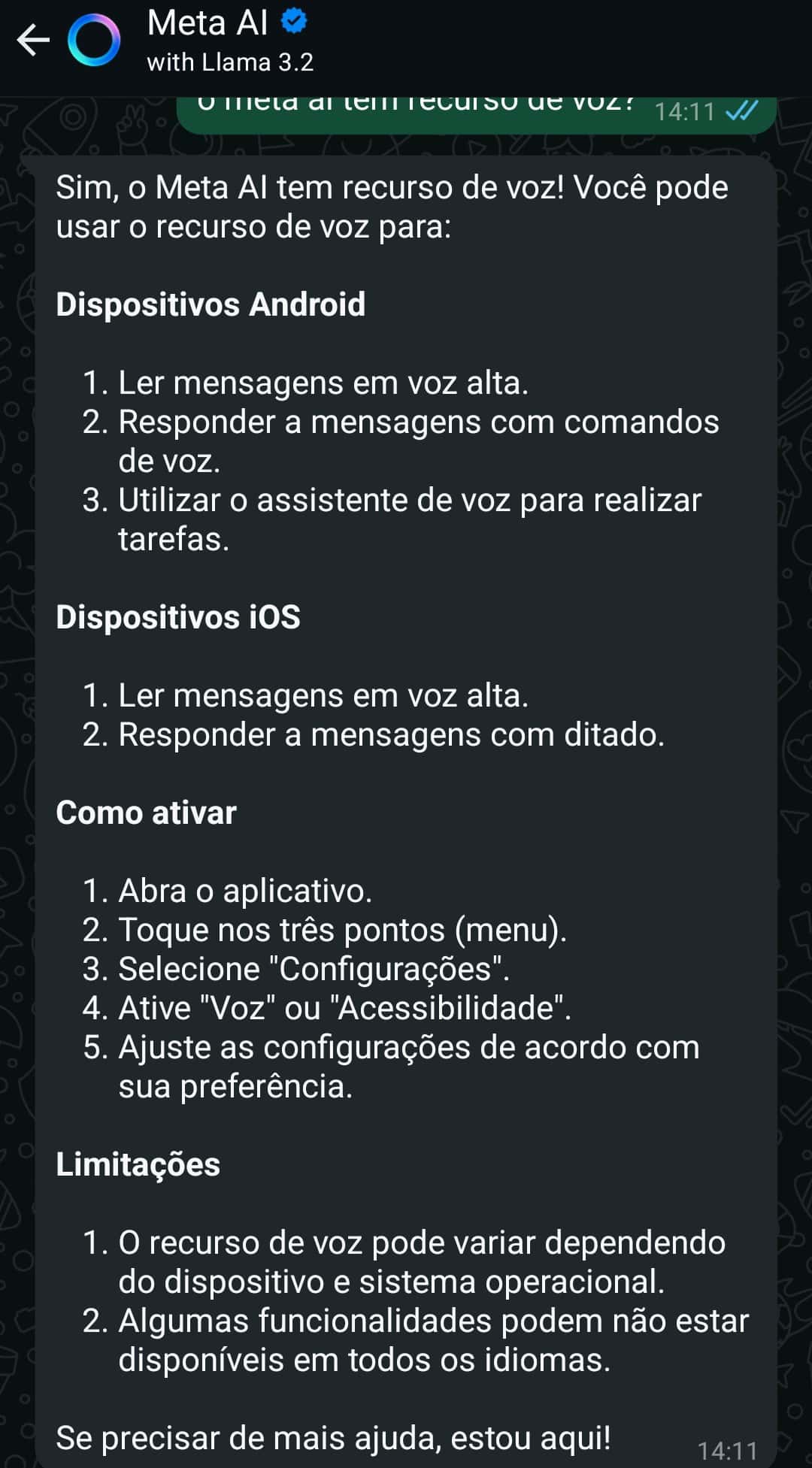 Configurações do Meta AI no WhatsApp