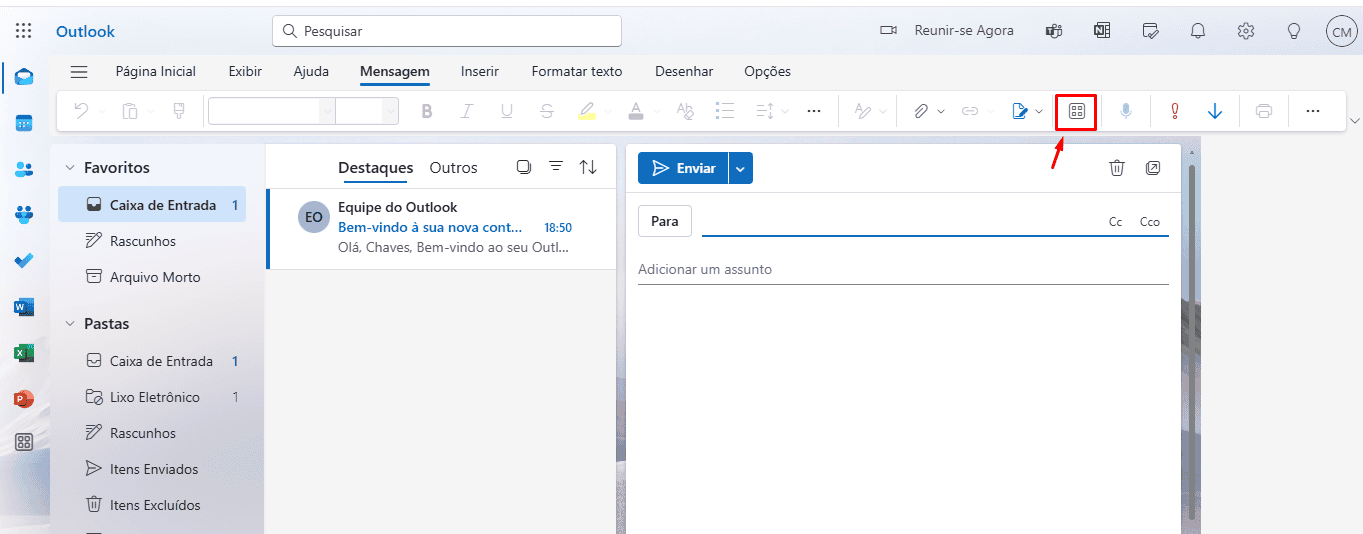 Clique no ícone de aplicativos do Outlook