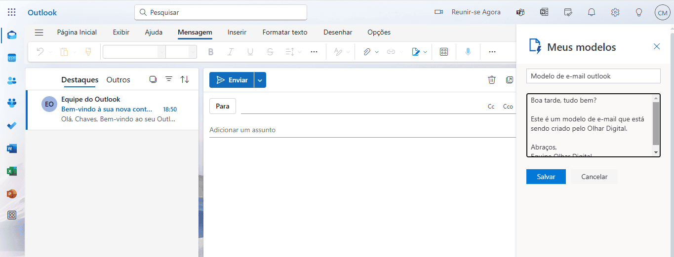 Criação do modelo de e-mail no Outlook