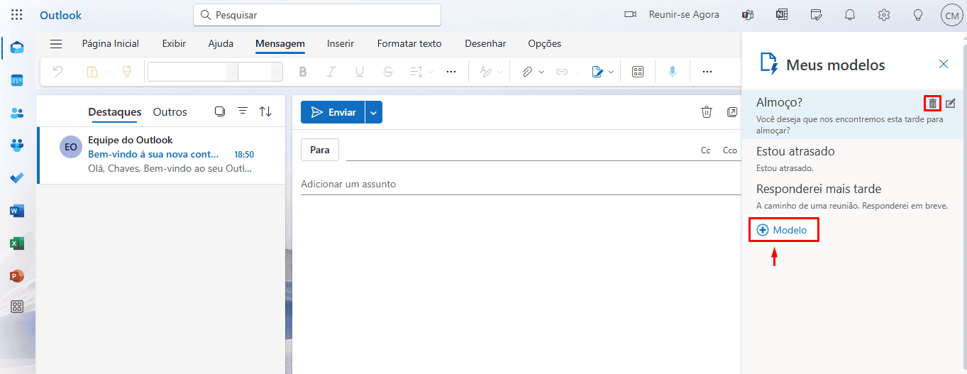 Selecionar Modelo no Outlook