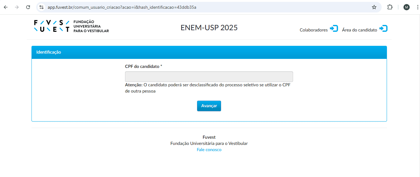 Preenchendo CPF na inscrição do Enem-USP