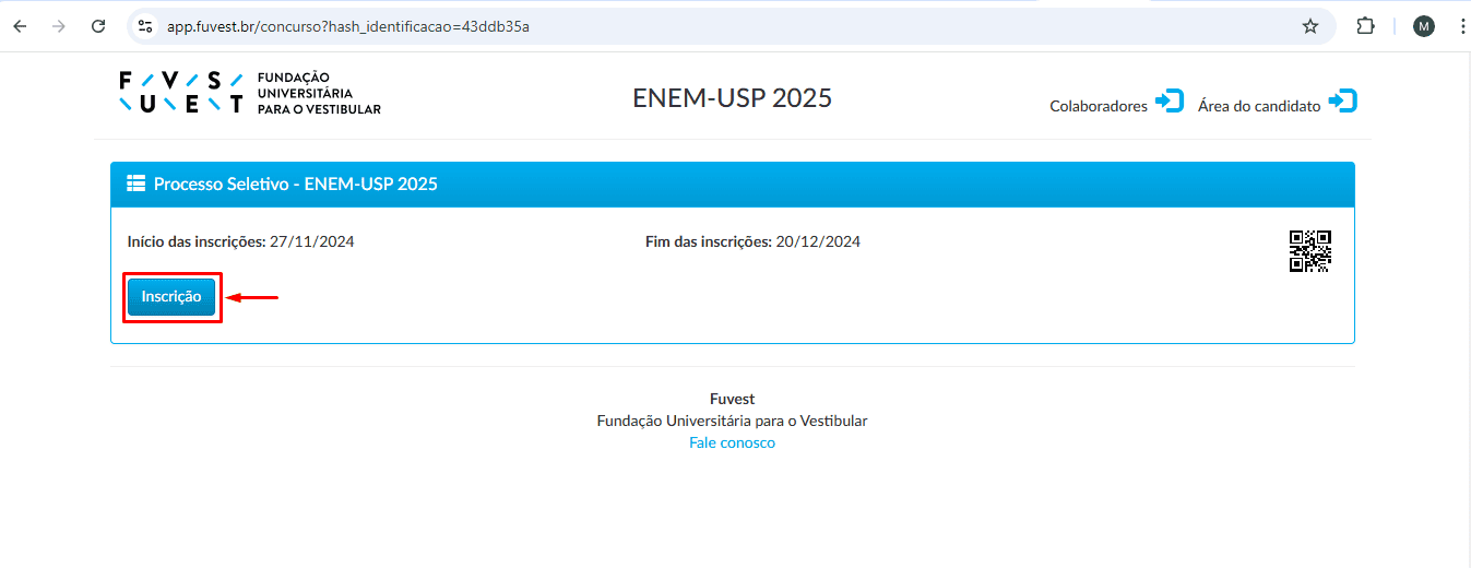 Clique na opção de inscrição no Enem-USP