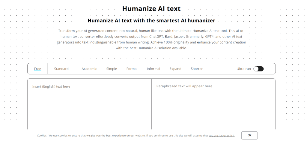 Interface do Humanize All Text apresentando um texto reformulado