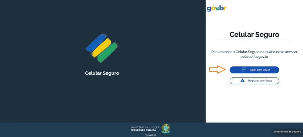 Tela do computador com a opção para registrar ocorrência no Celular Seguro