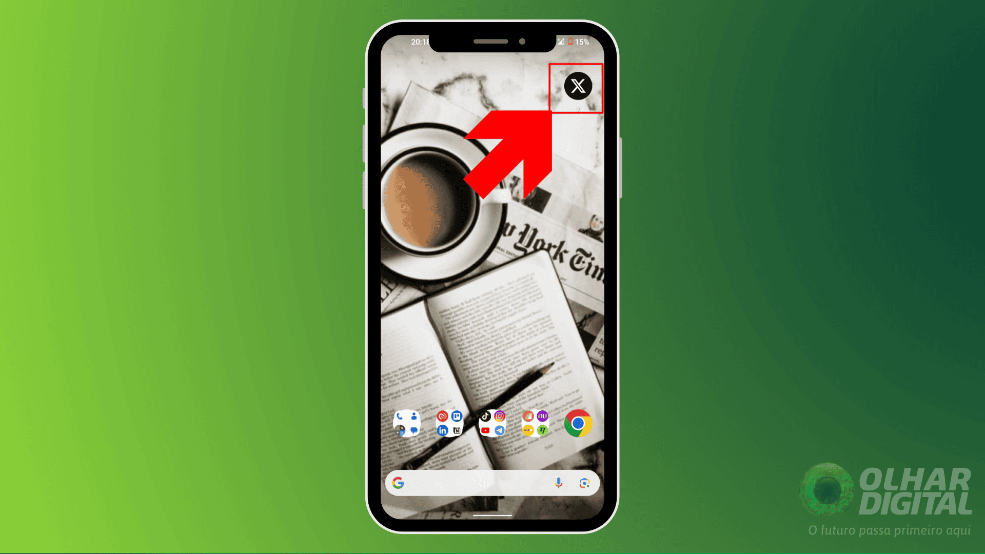Ícone do aplicativo X/Twitter na tela inicial do celular