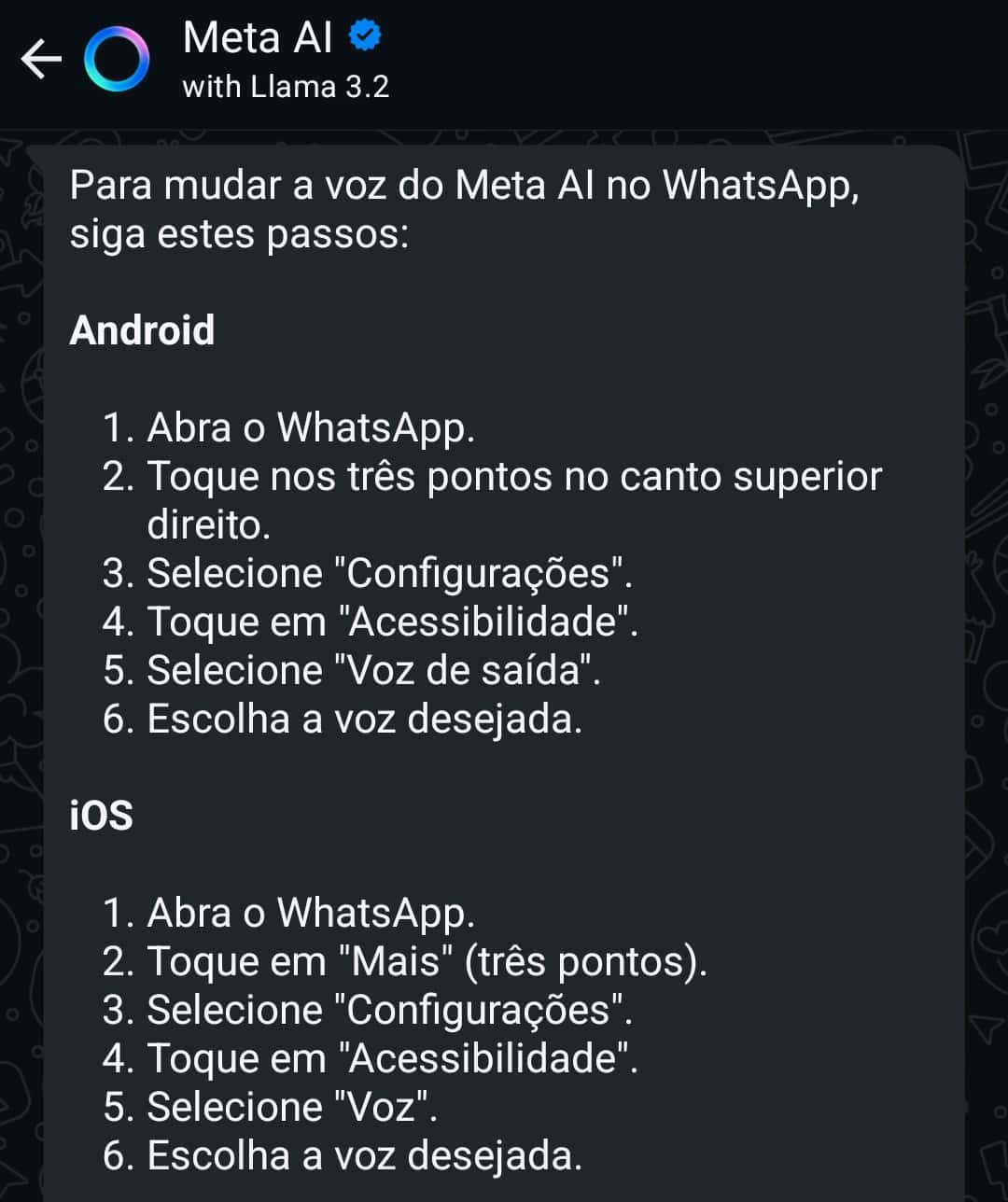 Interface do Meta AI no WhatsApp