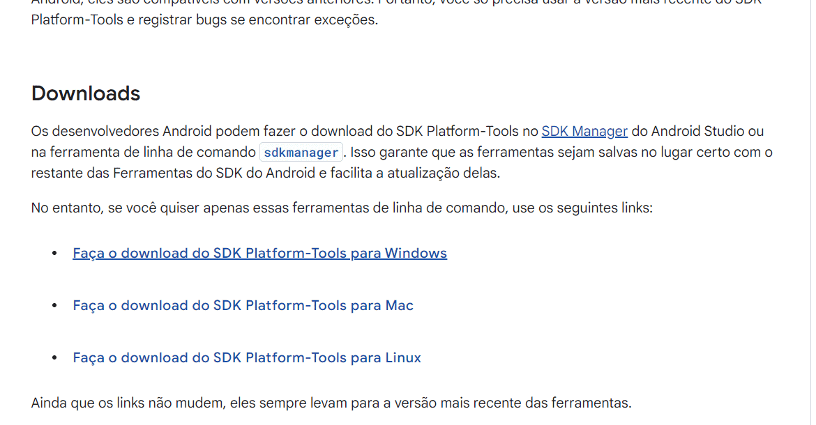 Interface do Android SDK Platform-Tools