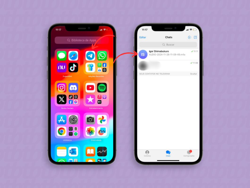 Abrindo um bate-papo do Telegram pelo iPhone