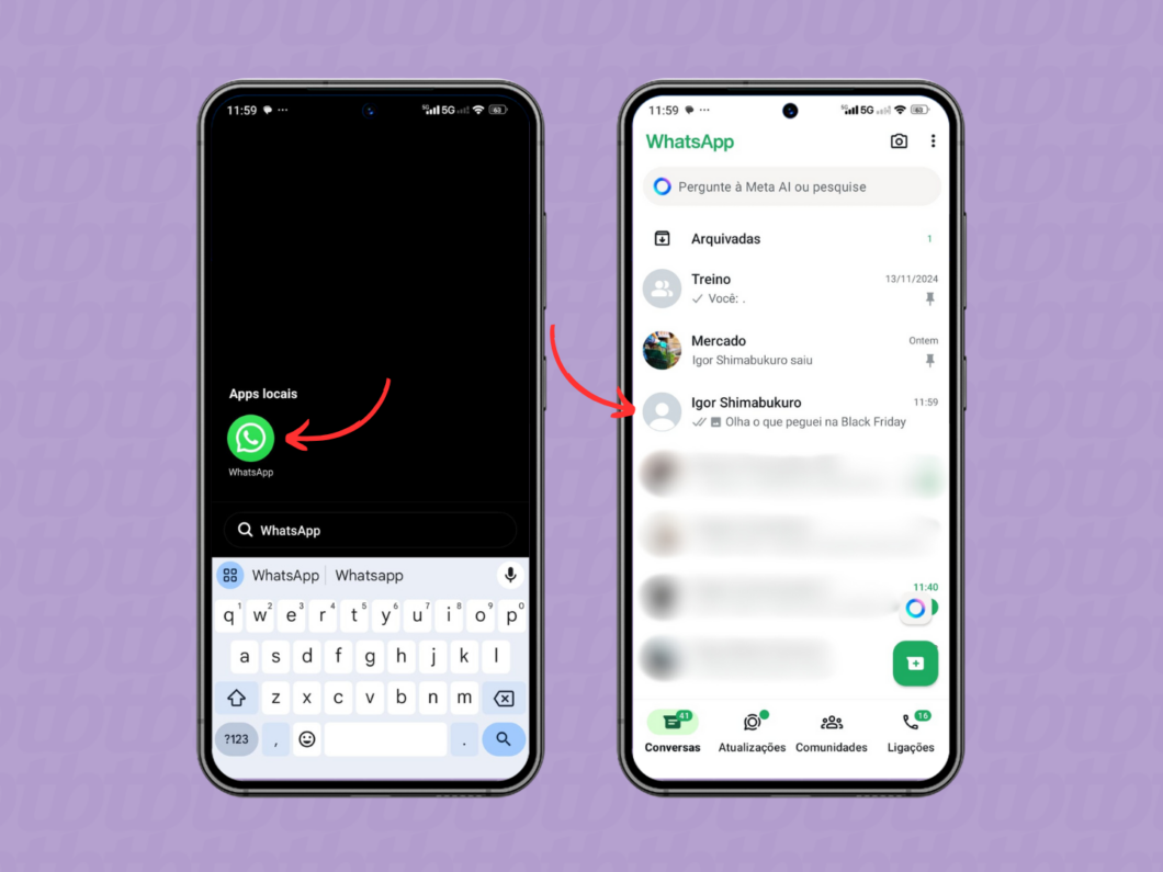 Abrindo uma conversa do WhatsApp pelo Android