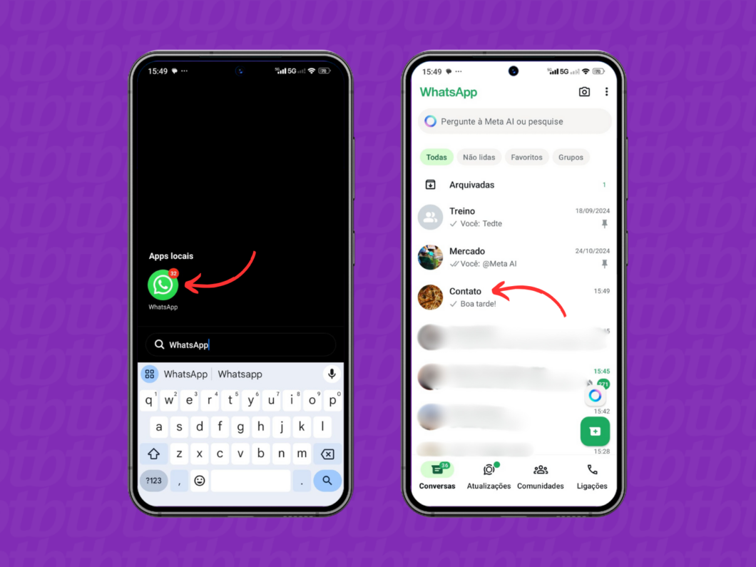 Abrindo uma conversa do WhatsApp pelo celular