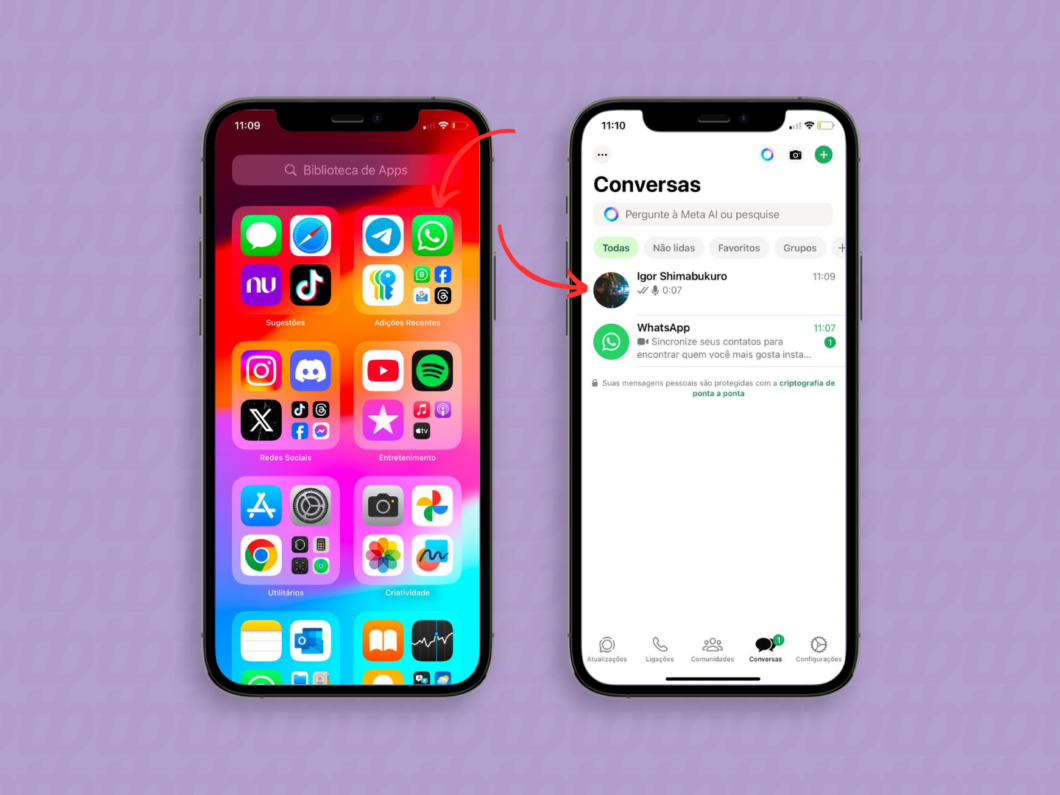Abrindo uma conversa do WhatsApp pelo iPhone