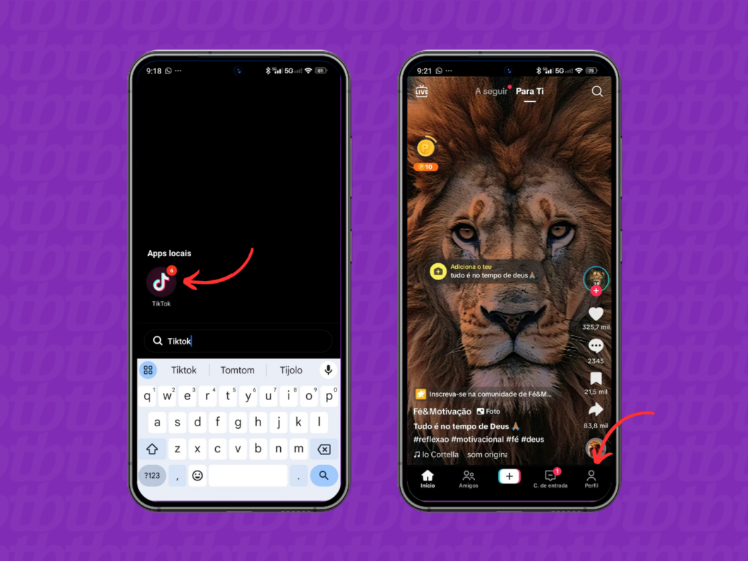 Acessando a página de perfil do TikTok pelo celular