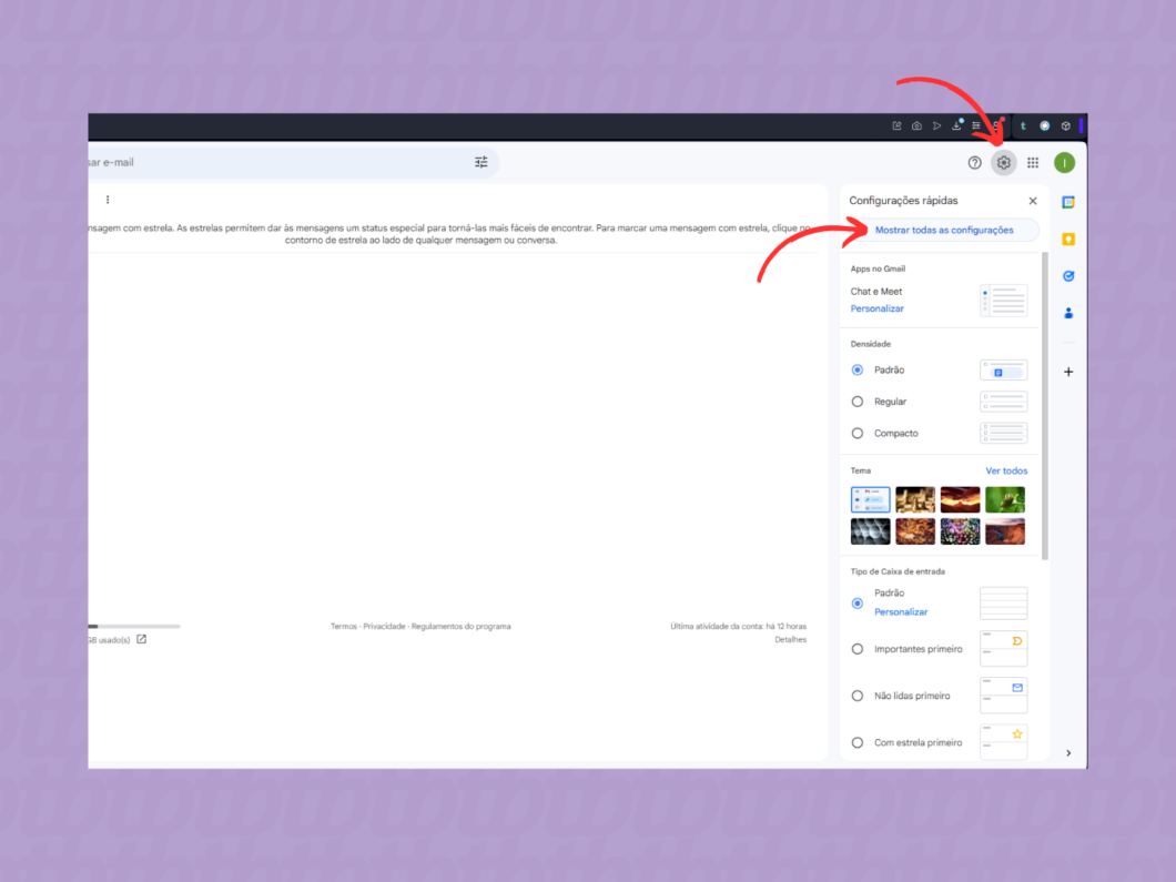 Acessando as configurações da conta Gmail