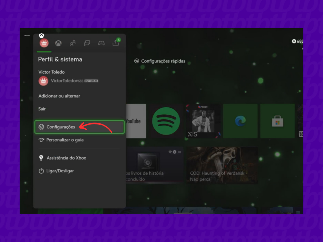 Acessando as configurações da conta Xbox pelo console