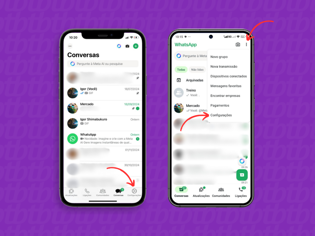 Acessando as configurações do WhatsApp pelo celular