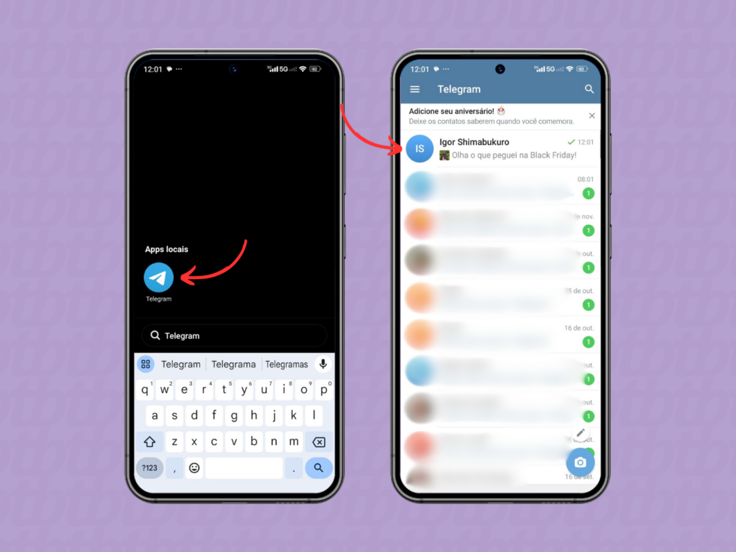 Acessando um chat do Telegram pelo Android