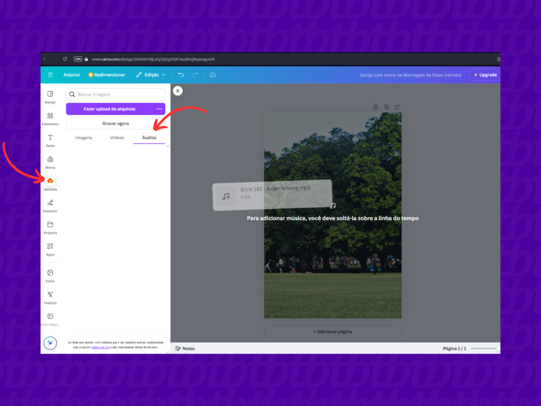 Adicionando uma música na foto pelo Canva