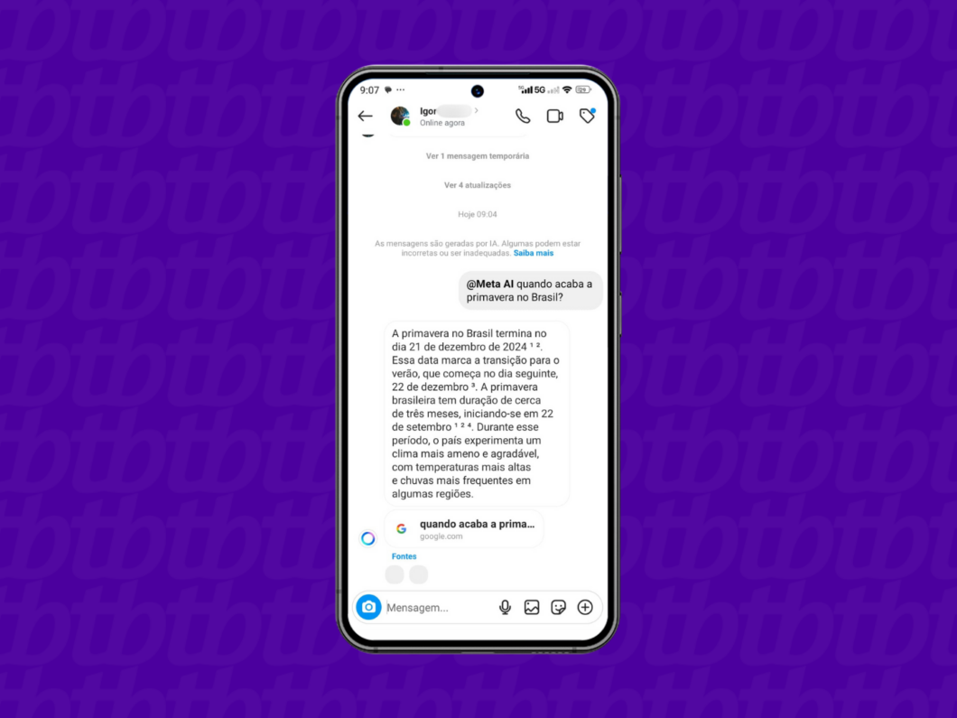 Aguardando pela resposta da Meta AI em conversas do Instagram