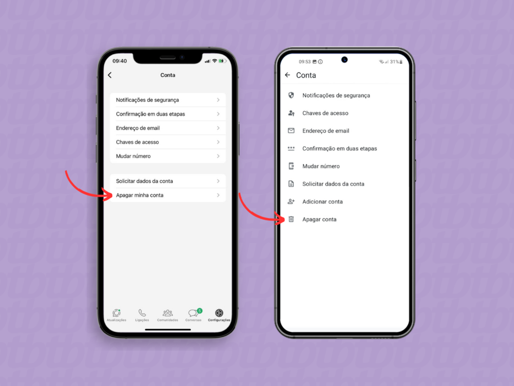 Apagando a conta do WhatsApp pelo celular