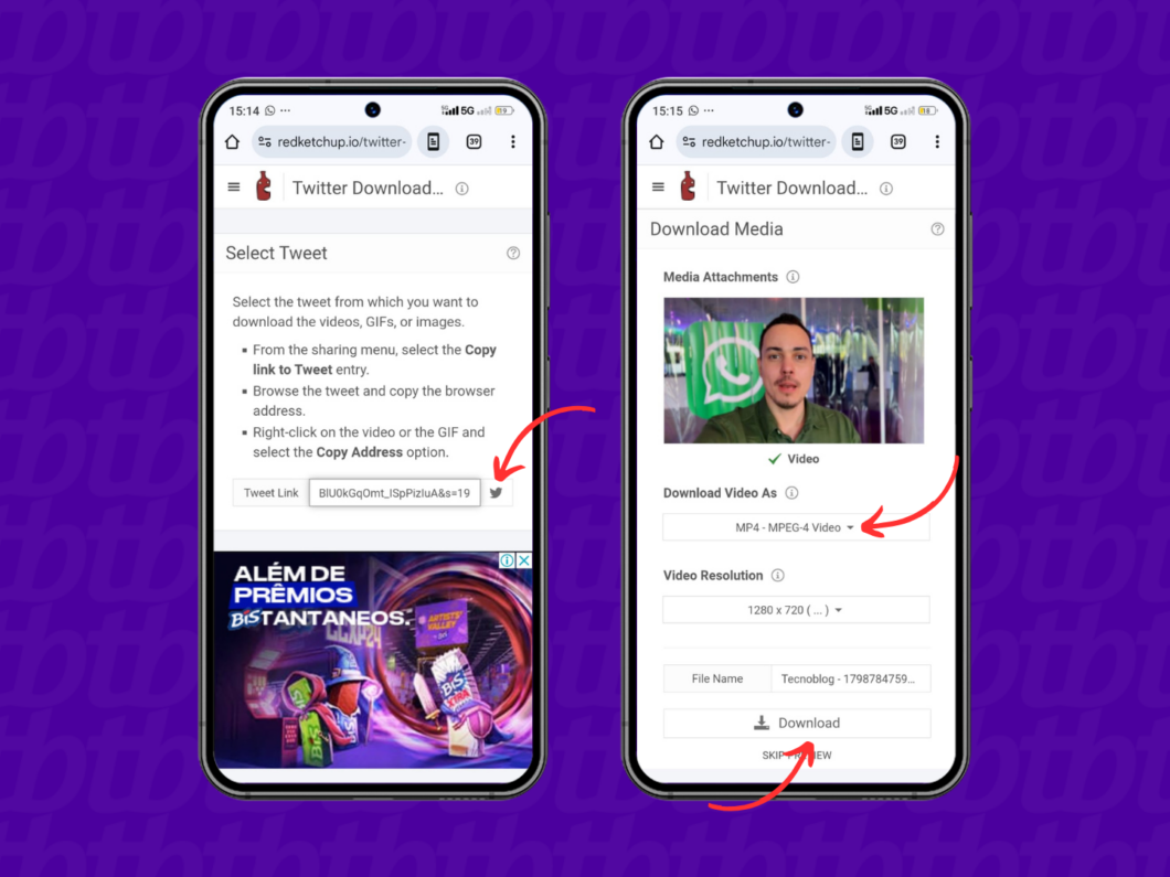Baixando o vídeo do Twitter com o RedKetchup