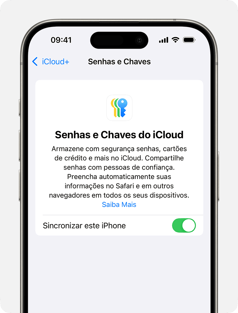 Instruções para ativar as Chaves do iCloud no iPhone