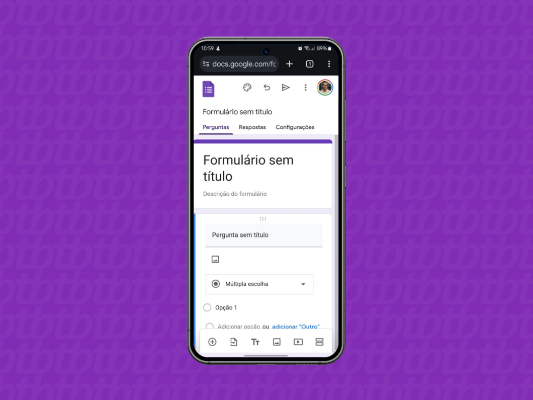 Captura de tela do site Google Forms no celular