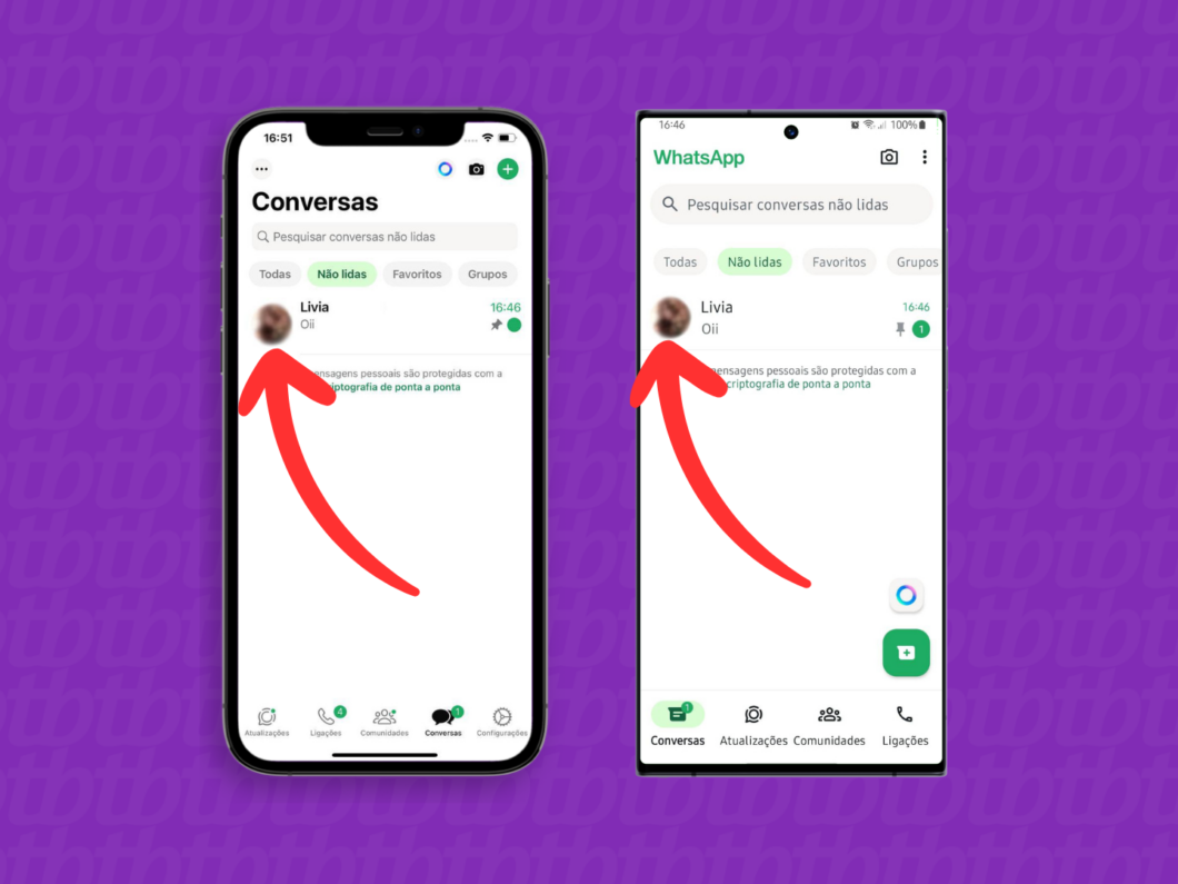 Captura de tela mostrando como abrir a conversa de um contato no WhatsApp