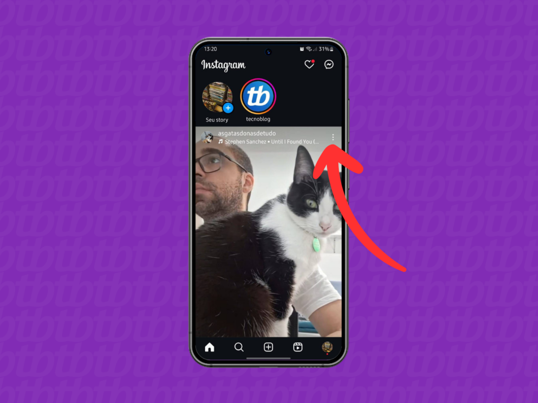 Captura de tela do Instagram mostra como acessar o menu de opções de uma publicação