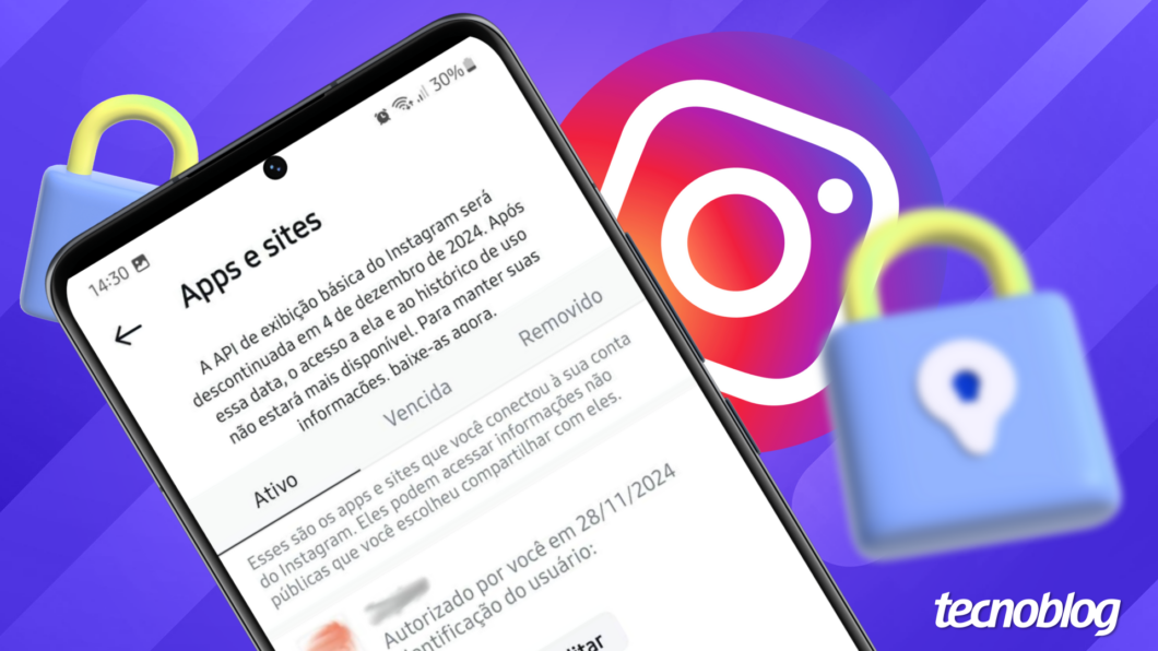 Ilustração do Instagram exibe a tela Apps e Sites