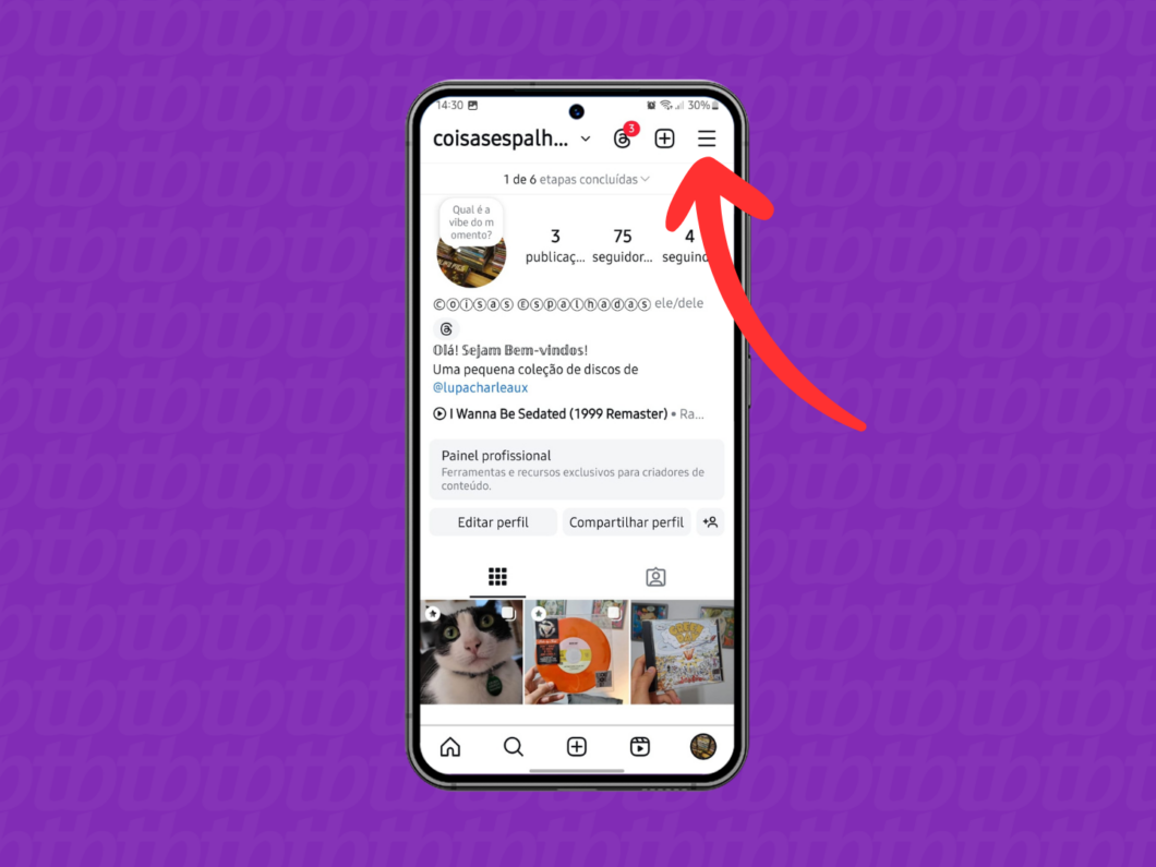 Captura de tela do aplicativo Instagram mostrando o menu de configurações