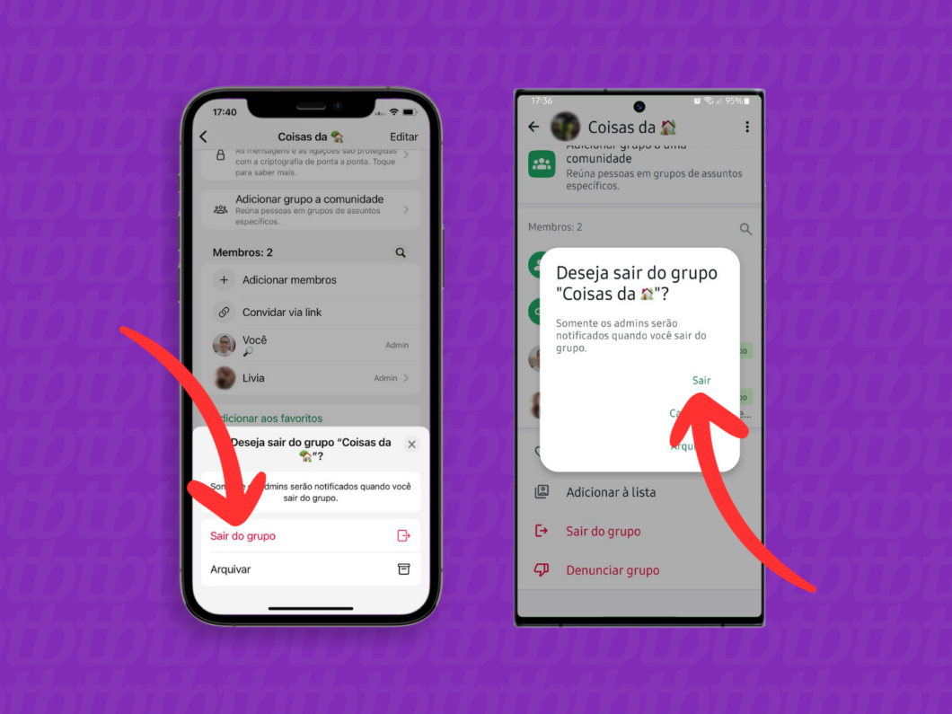 Confirmando a saída do grupo no WhatsApp