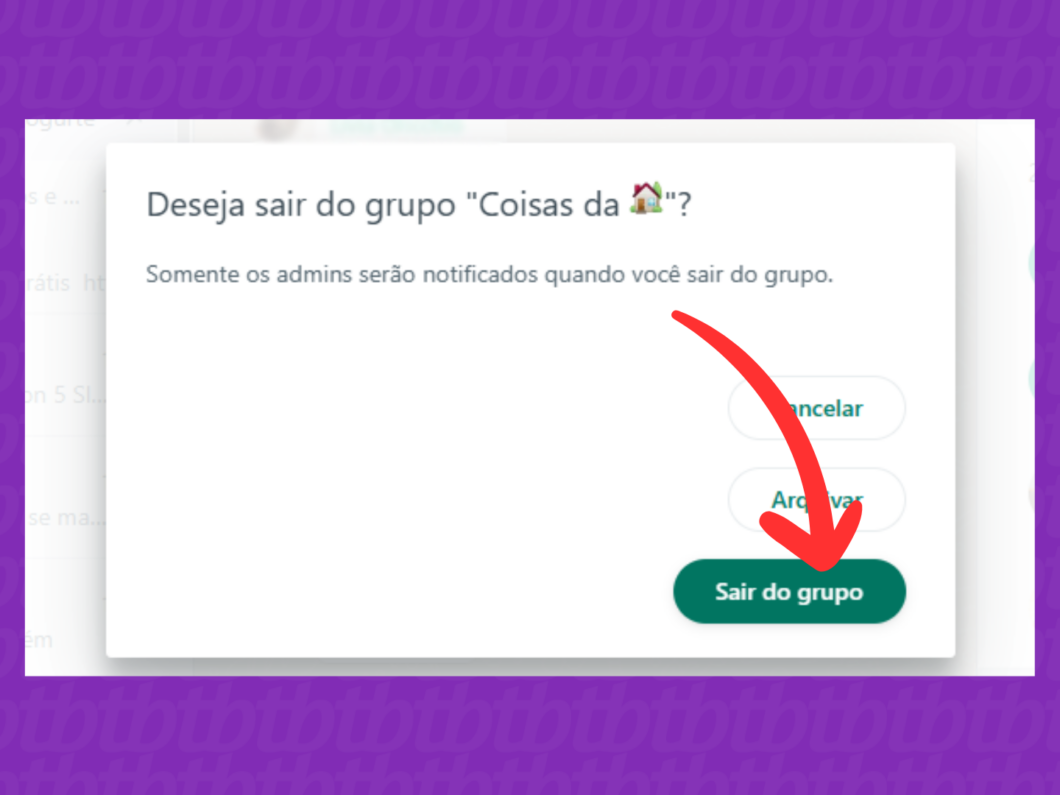 Confirmando a saída do grupo no WhatsApp Web