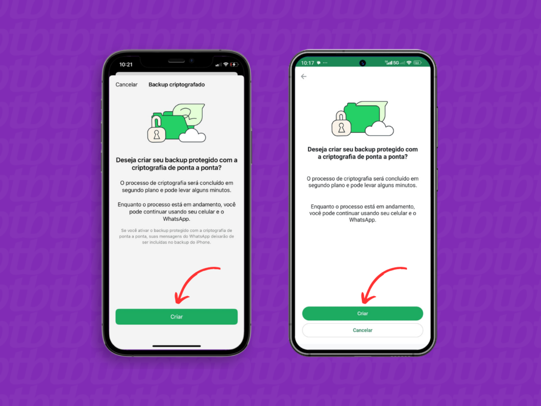 Confirmando a criação de backup criptografado do WhatsApp